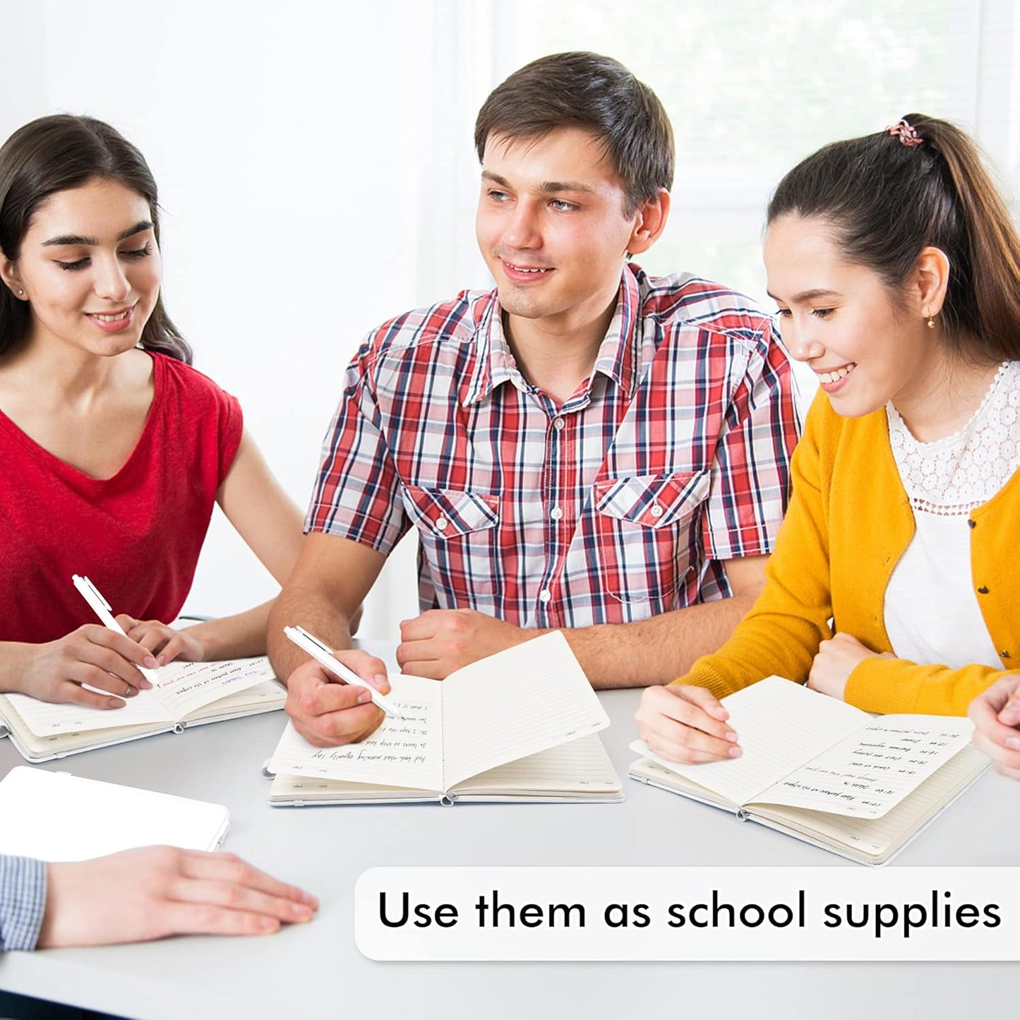 feela College Ruled Notebooks, 24 Pack Business Notebook Hardcover Lined Writing Journal with Pen Holder for Men Women Note Taking, with 24 Black Pens, 120 GSM, 5.1”x8.3”, A5, White