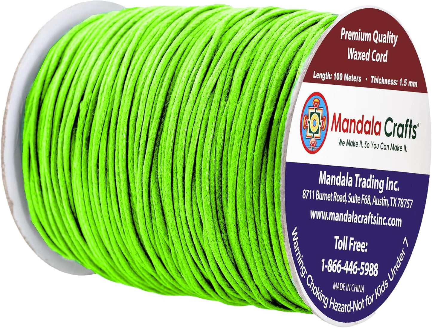 Mandala Crafts 1.5mm 109 Yards Lime Green Cotton Waxed Cord for Jewelry Making Bracelet Cord Waxed String - Beading String Thread Jewelry Cords for Necklaces String