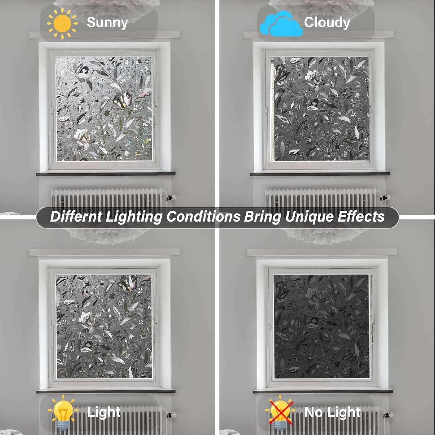LEMON CLOUD Window Film, Decorative Window Privacy Film, Window Film Privacy Static Cling Frosted, Anti-UV Sun Blocker Heat Control for Home(Grayish Black, 35.4 x 78.7 inches)