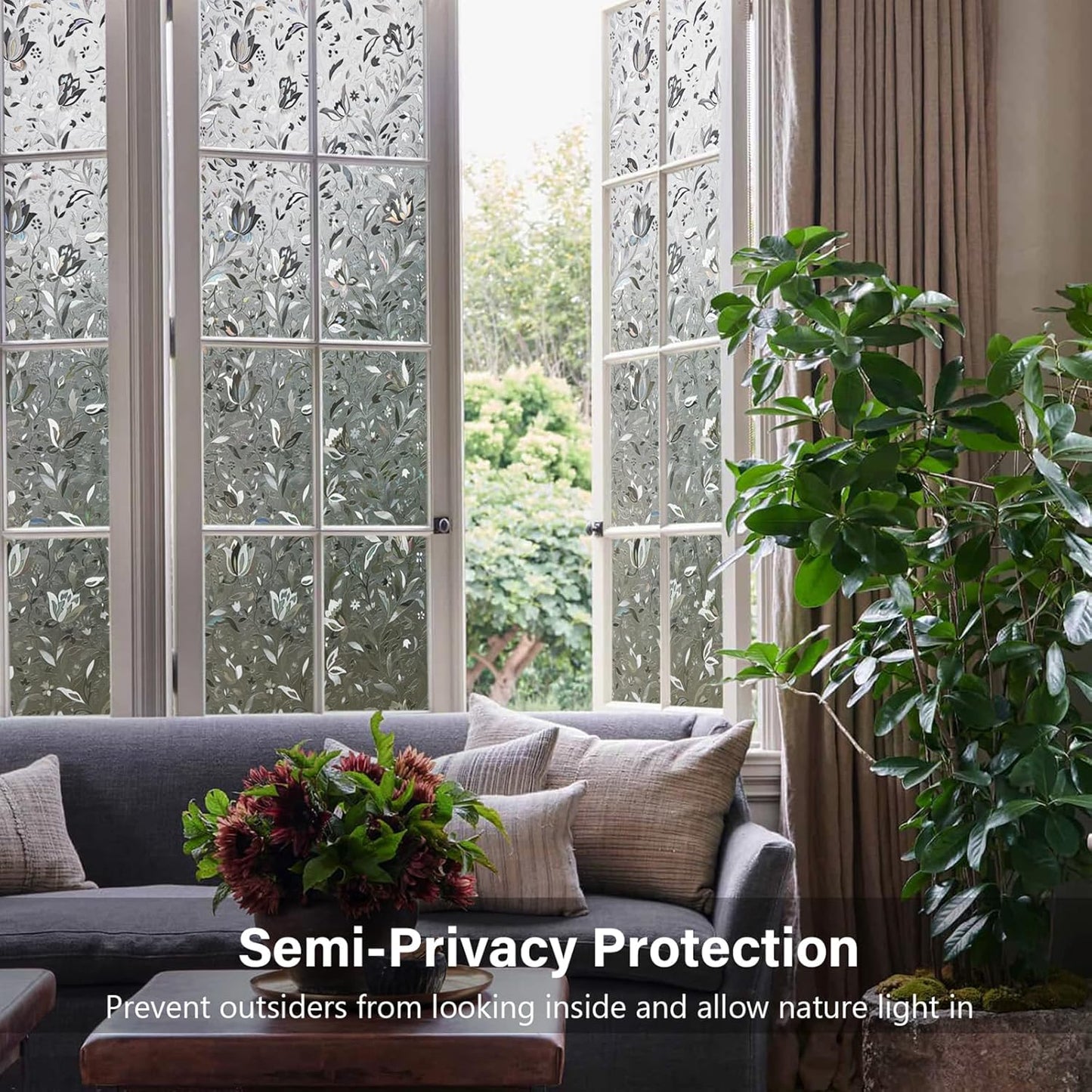 LEMON CLOUD Window Film, Decorative Window Privacy Film, Window Film Privacy Static Cling Frosted, Anti-UV Sun Blocker Heat Control for Home(Grayish Black, 17.5 x 78.7 inches)