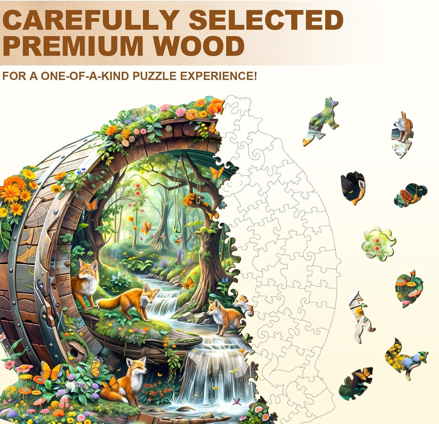 Wooden Puzzles for Adults, Fox Wooden Jigsaw Puzzle for Adults, 440 PCS Unique Animal Shape Wood Puzzles Adult, Birthday Party Gifts for Friends & Family Leisure Time Game Home Decor (XL-17.3*16.6in)