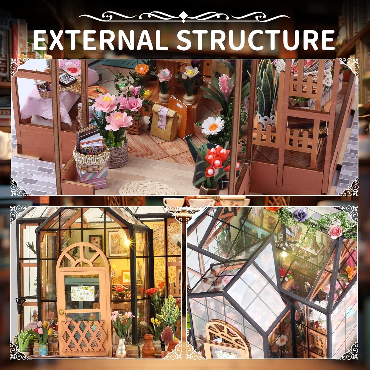 DIY Miniature House Kit, Miniature Kit with LED, Dollhouse Kit for Adults Teen, Mini House Building Kit for Birthday, Jenny Greenhouse