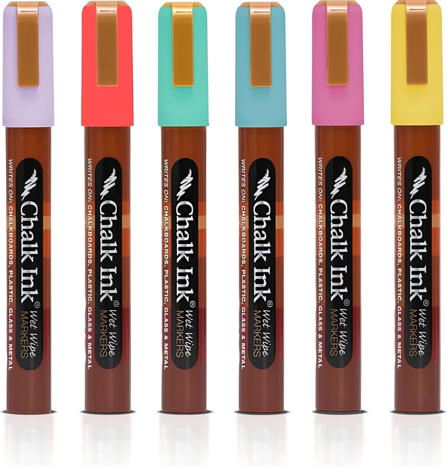 Chalk Ink Chisel Tip Wet Wipe Chalk Markers (6mm, Tropical, 6 Pack)