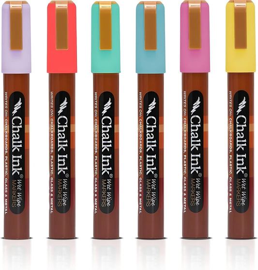 Chalk Ink Chisel Tip Wet Wipe Chalk Markers (6mm, Tropical, 6 Pack)