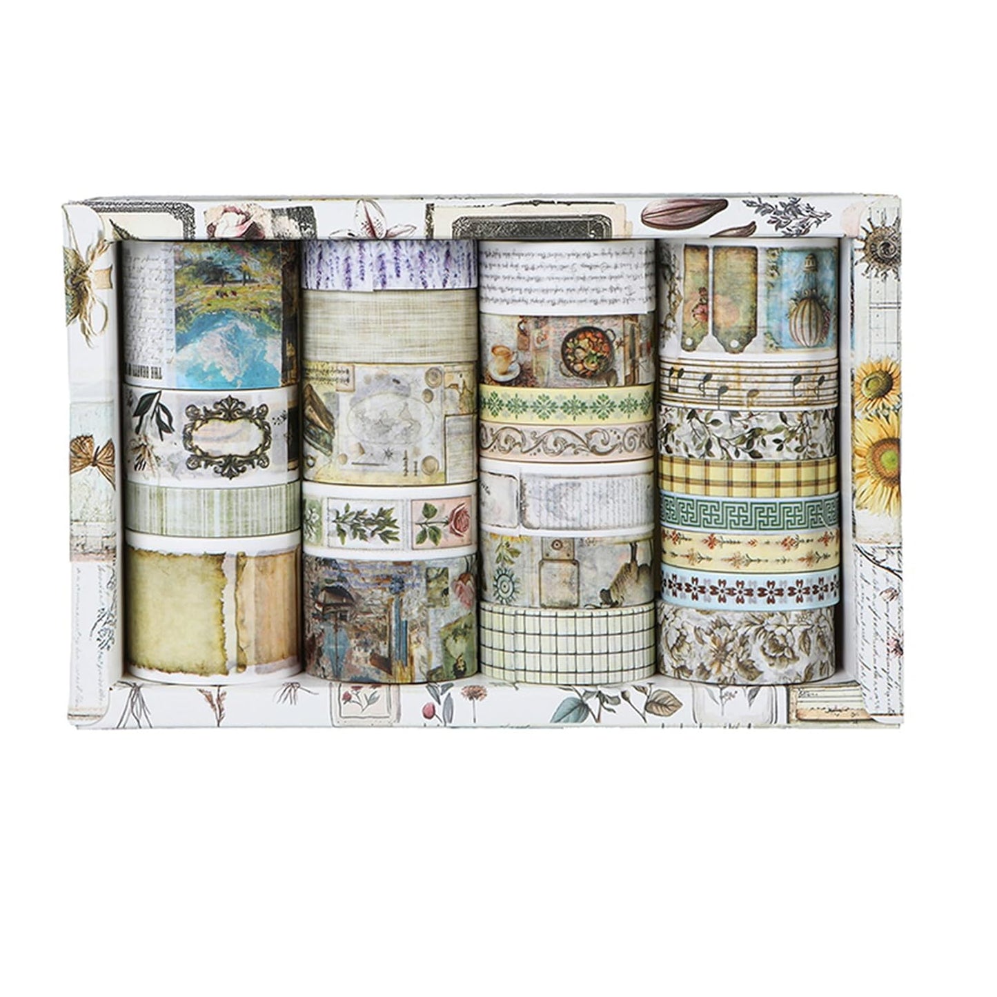 Vintage Washi Tape Set - 24 Rolls Arts Adhesive Tapes Assorted Retro Decorative Masking Tape Sets for Craft, Kids, Scrapbook, DIY, Gift Wrapping (6-Timeless Notes)