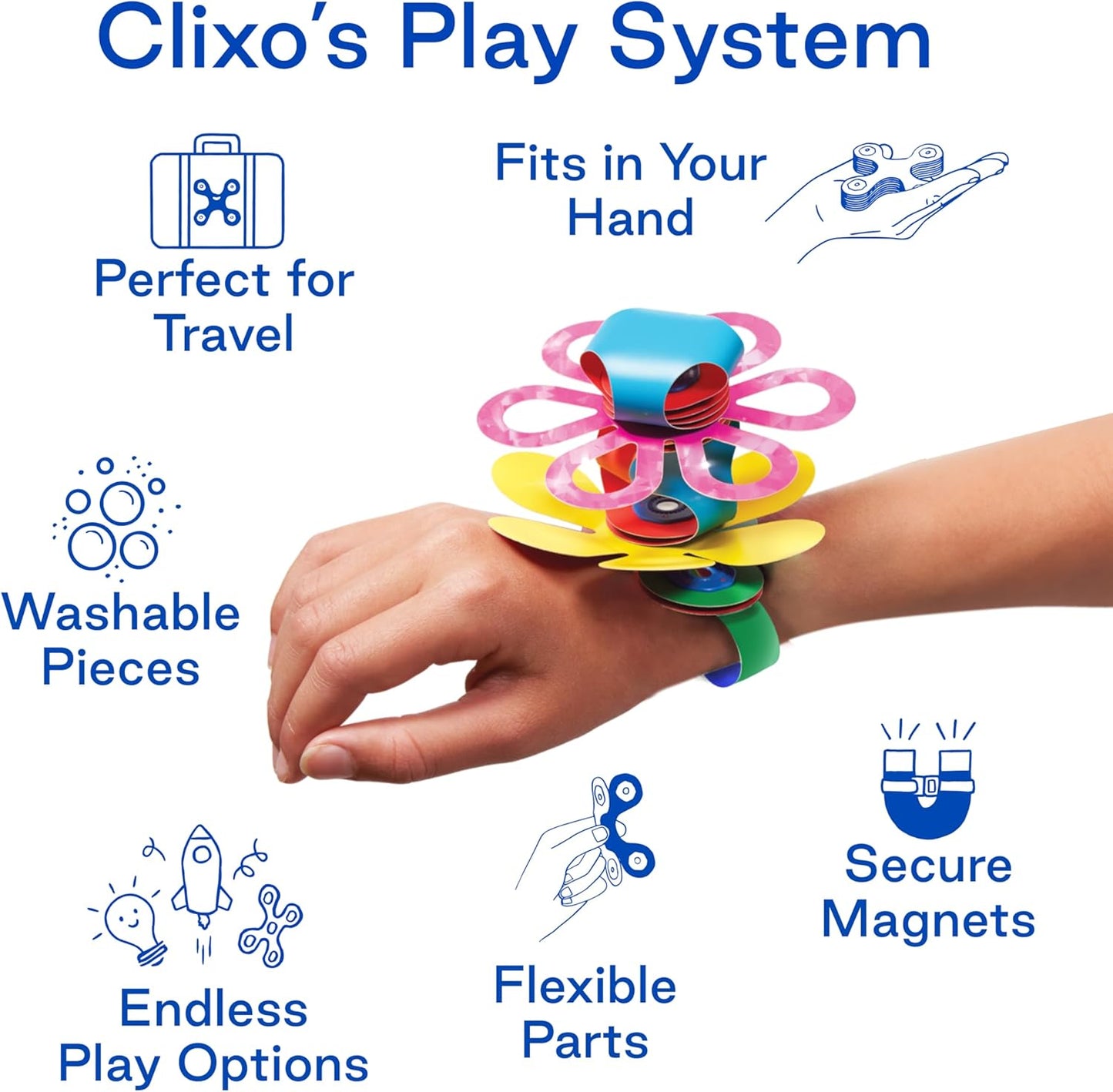 Clixo Friendship Pack – 150-Piece Flexible Magnetic Building Toy for Creative Family Play | STEAM Learning, Open-Ended Play. Perfect for Collaborative Fun, Travel, and Educational Bonding. Ages 4+