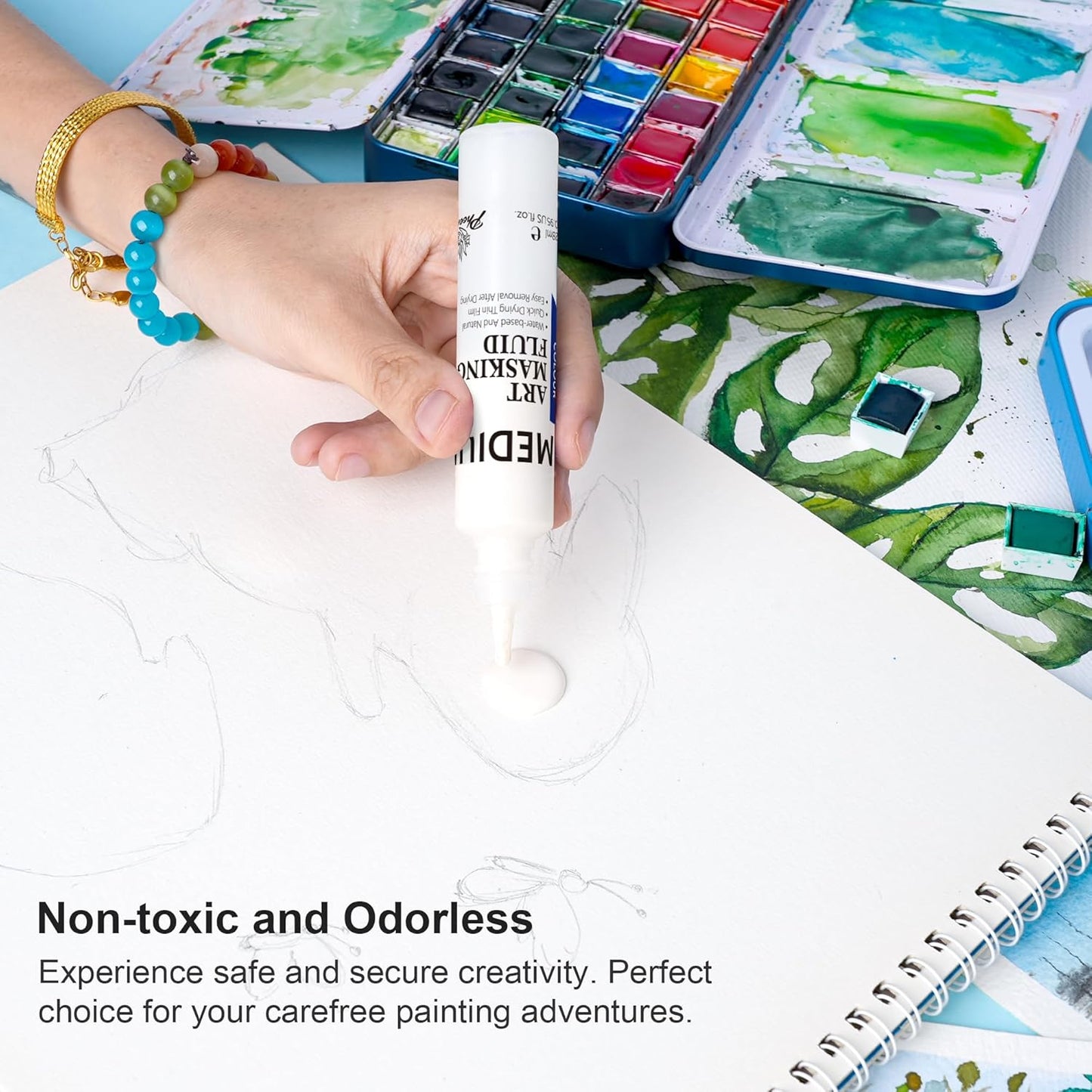 AUREUO Masking Fluid for Watercolor Painting - 28ml / 0.95 fl Oz Liquid Masking Fluid Pen Water Color Medium Art Supplies for Artists