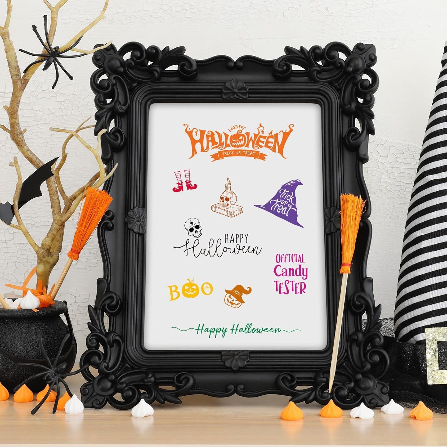 Whaline 4 Sheets Halloween Clear Stamps Greeting Words Pumpkin Bat Silicone Transparent Stamps Happy Halloween Stamp Cards for DIY Crafts Card Making Scrapbooking Embossing Album Decor
