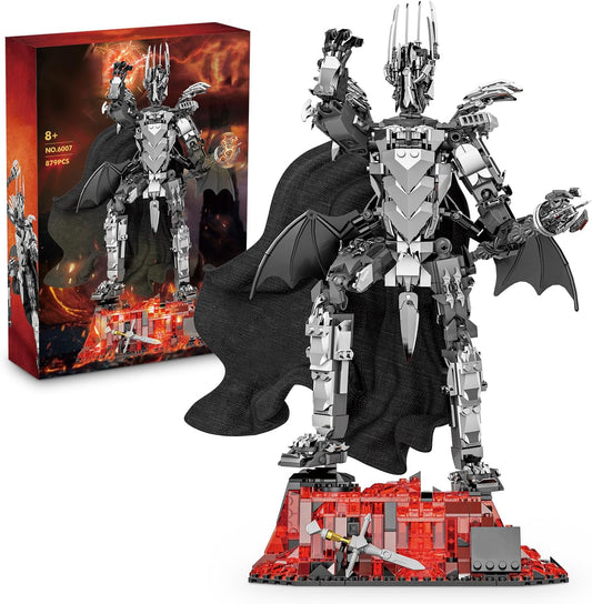 Dark Lord Building Set with Light Magma Base, Creative Demon Mech Display Model, Compatible with Lego Adults, STEM Christmas Birthday Gift Toy for Kids Boys 8-14 (879 PCS)