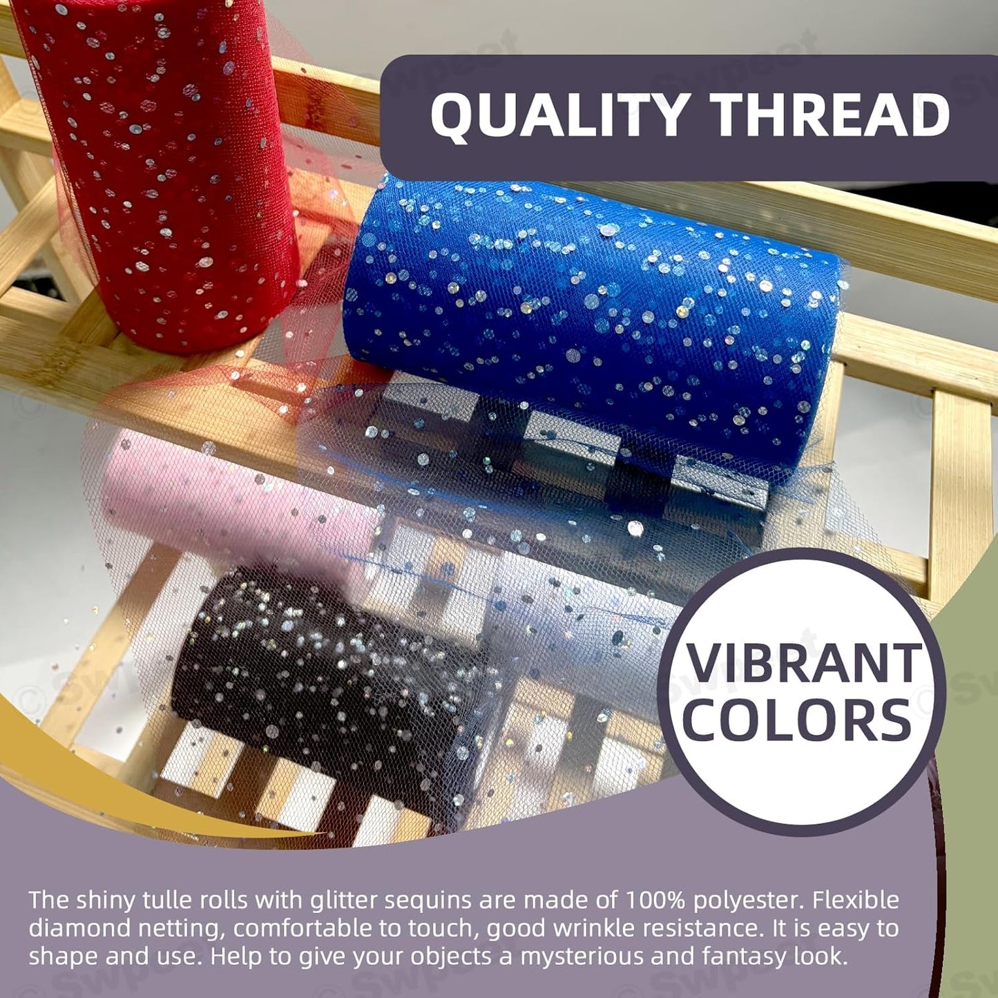 Swpeet 6 Inch by 50 Yards White Glitter Tulle Fabric Roll, Fabric Spool Sparkling Tulle Ribbon, Netting Polyester Spool for DIY Birthday Party Wedding Decorations Christmas Craft Supplies