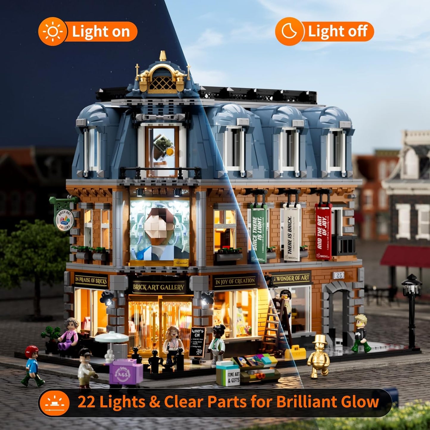 Brick Art Gallery Lighting Building Bricks Set - Town Life City Modular Collection Kit with Minifigures 3400 Pcs for Adults & Teen & Visual Art Lovers