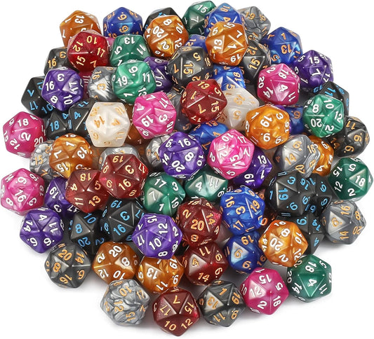 CiaraQ DND Polyhedral Dice (100pcs) with A Dice Bag Compatible with Dungeons and Dragons DND RPG MTG Role Playing Table Games (D20 dice, 10 colors-100 pcs)
