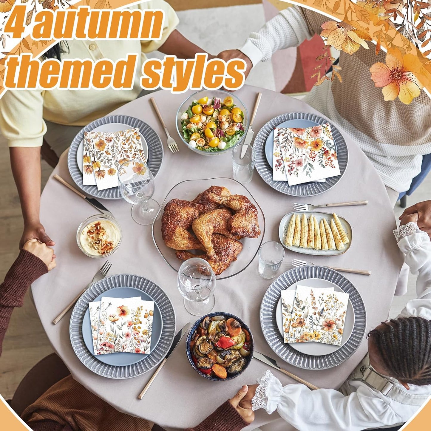 Fulmoon 200 Pieces Fall Floral Cocktail Napkins Disposable Thanksgiving Day Flower Decoupage Paper Napkins Vintage Wildflower Beverage Towel for Autumn Fall Party Favor Supplies