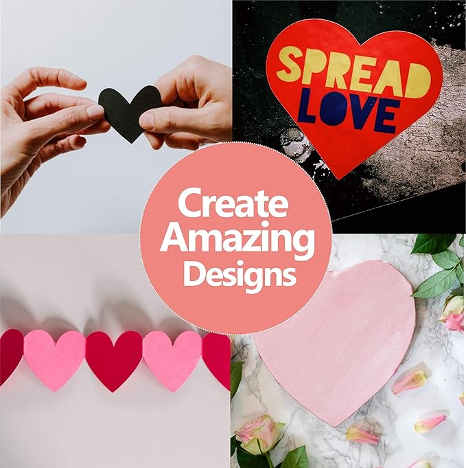 BearBoss 5 Pack Heart Punch, Craft Hole Punch Shapes, Pink Paper Puncher, Different Size of Scrapbooking Punches for Greeting Card Making, Handcraft, DIY Albums Photos, 0.3'' 0.6'' 1'' 1.5'' 2'' inch