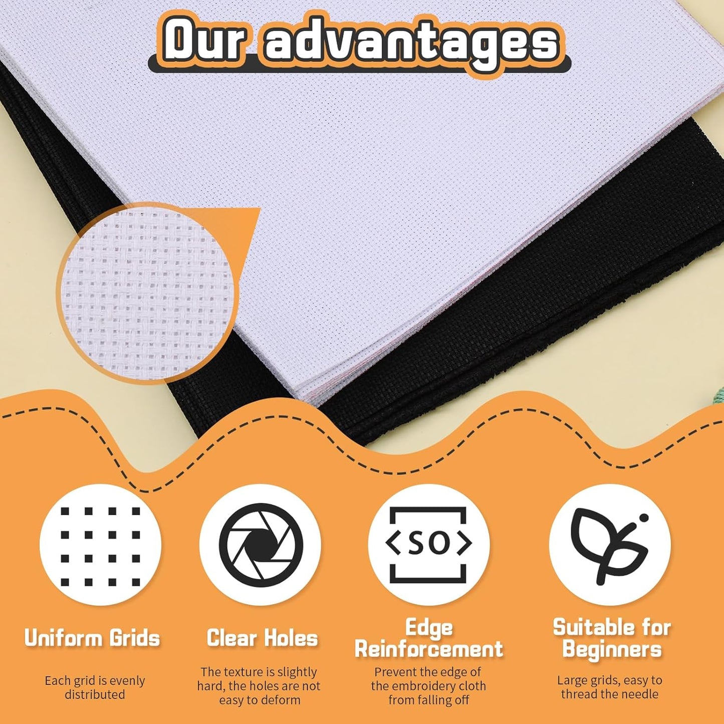 6 Pcs Cross Stitch Fabric, 14 Count Black Embroidery Fabric Cloth Cross Stitch Cloth Supplies for Needlework, DIY Embroidery Home Decoration Crafts (12 by 18-Inch)