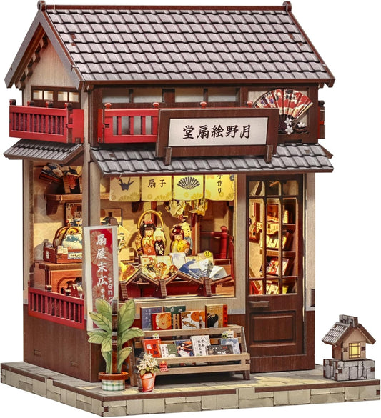 CUTEBEE Book Nook Kit - DIY Miniature House Japanese Fan Shop Dollhouse Kit for Adults and Teens, Booknook Tiny House Bookshelf Decor 3D Wooden Puzzle, Gifts for Family, Friends (Tsukino Eogi-dou)