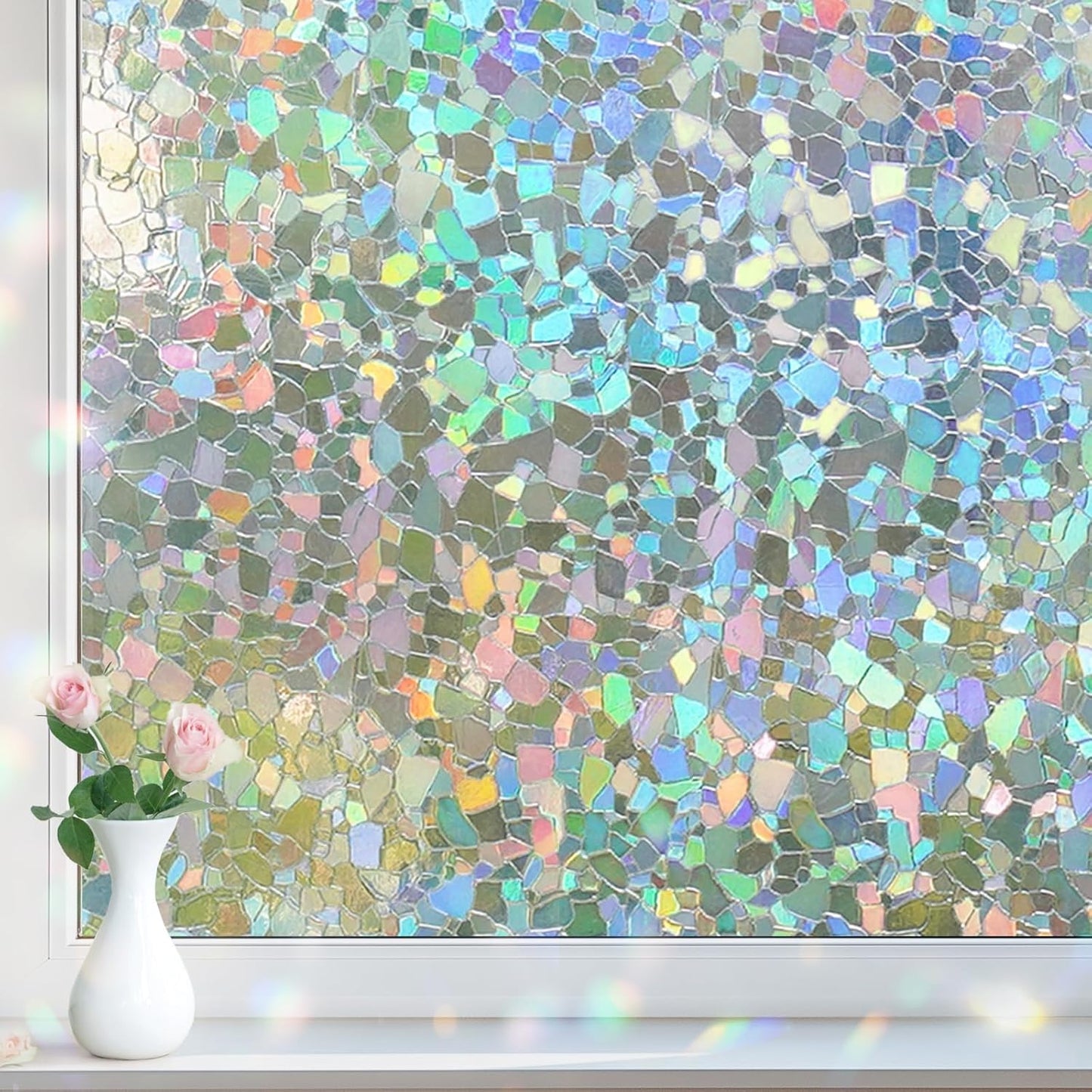 DOWELL Window Privacy Film Rainbow Film, Stained Glass Decorative Sticker, Static Cling Non-Adhesive Glass Clings, Sun Blocking Heat Control Window Coverings for Home Door, 35.4" x 157.4"
