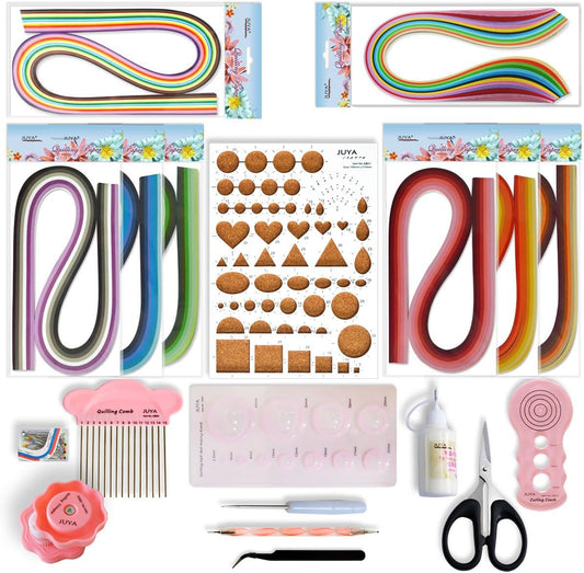 JUYA Paper Quilling Kit with Pink Tools 960 Strips Board Mould Crimper Coach Comb (Width 3mm with Glue)