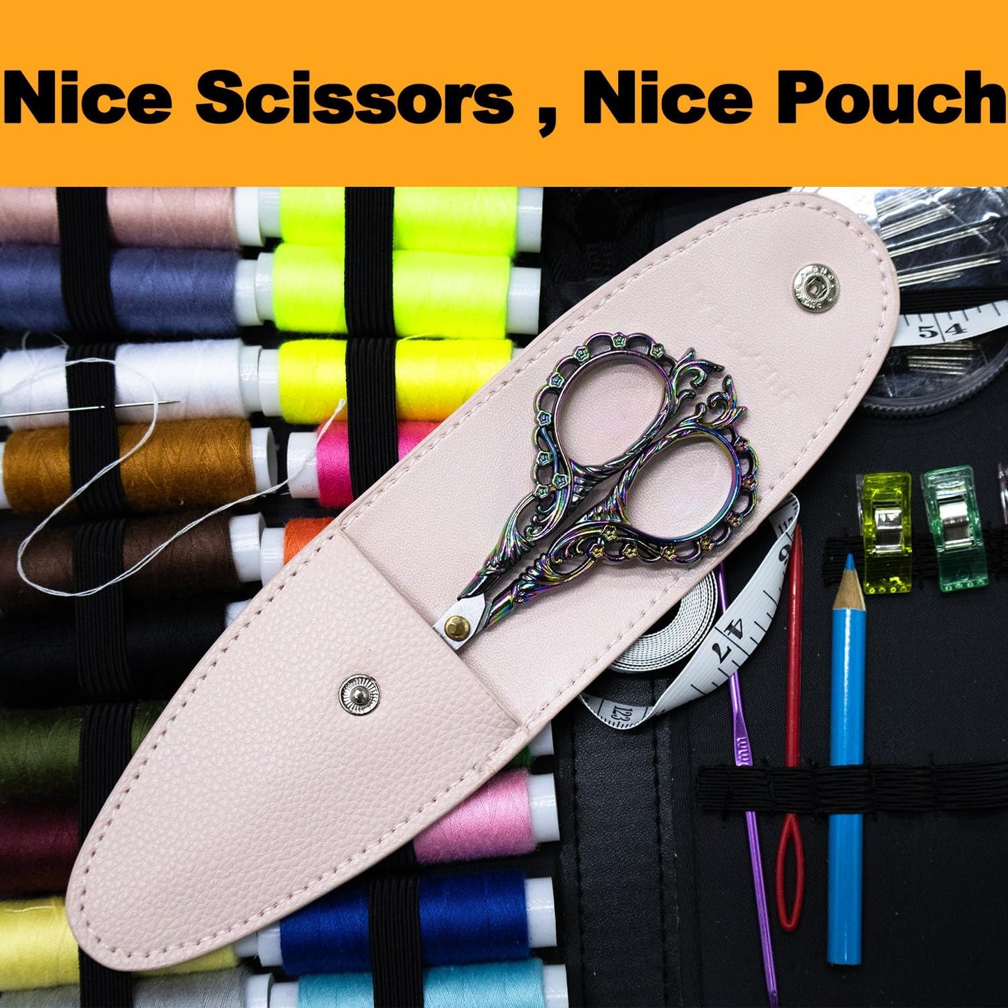 4.7 INCH,Embroidery Scissors Small Sewing Scissors With Cover,Sharp pointed tip,Travel Scissors In A Pouch,Stainless Steel Crochet Scissors for Craft Art Work Color Titanium.