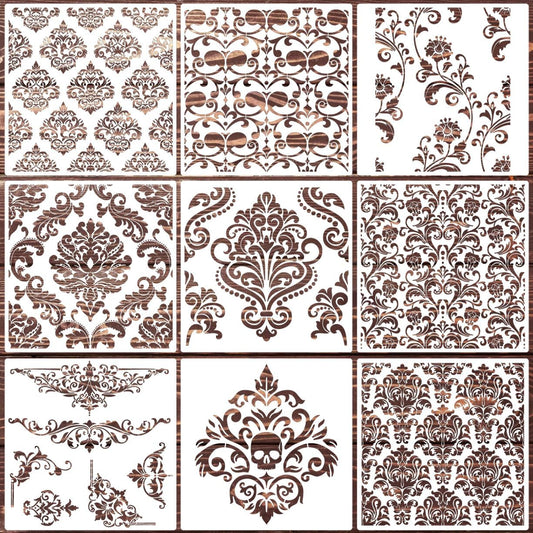 Damask Stencils for Walls 12inch Damask Stencil Large Texture Stencils Mixed Medium Layering Templates for Painting on Wood Furniture Canvas Paper Fabric