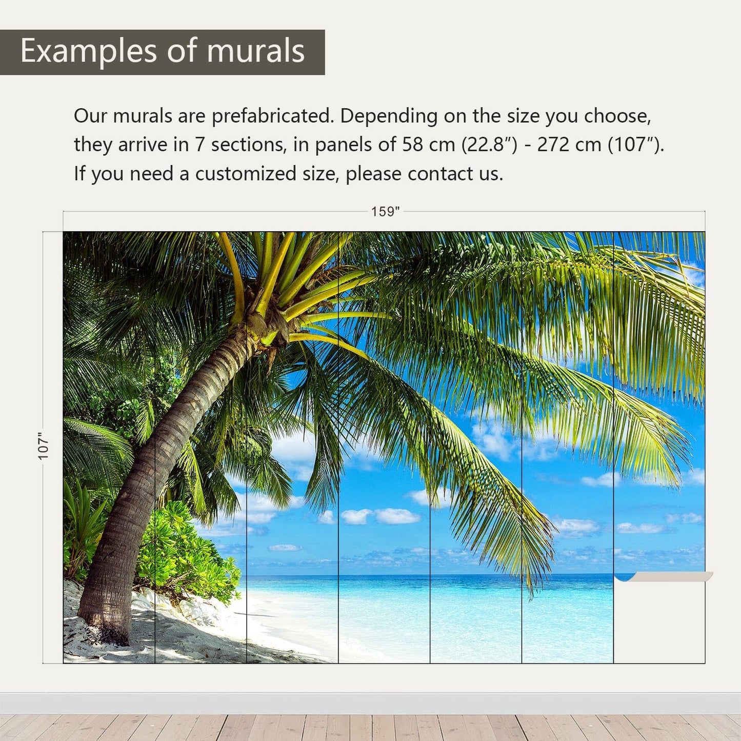 AFZEVEB-Beach Wall Mural Tropical Palm Tree Landscape Wallpaper for Bedroom 159"x107"(Not Peel and Stick)