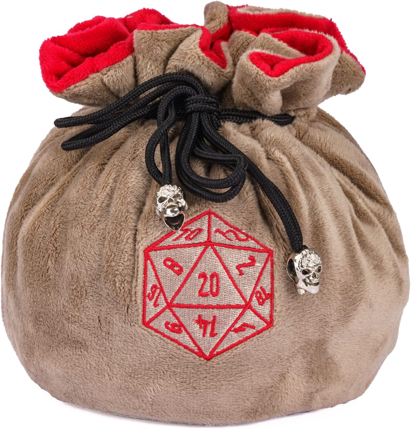 Large Dice Bags D&D with Pockets Khaki Storage Bag D20 Logo for DND RPG Game Dices - Capacity 200+ Dice