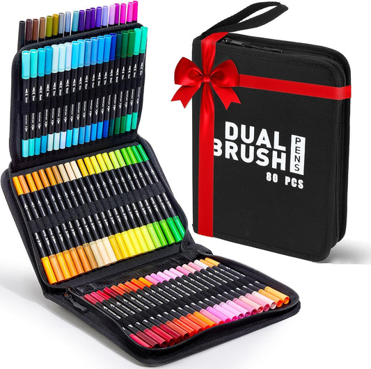 80 Coloring Markers for Adults No Bleeding, Dual Tip Fine & Brush Marker Pens, Art Colored Markers Set for Kids Adults Coloring Books Bullet Journaling Drawing