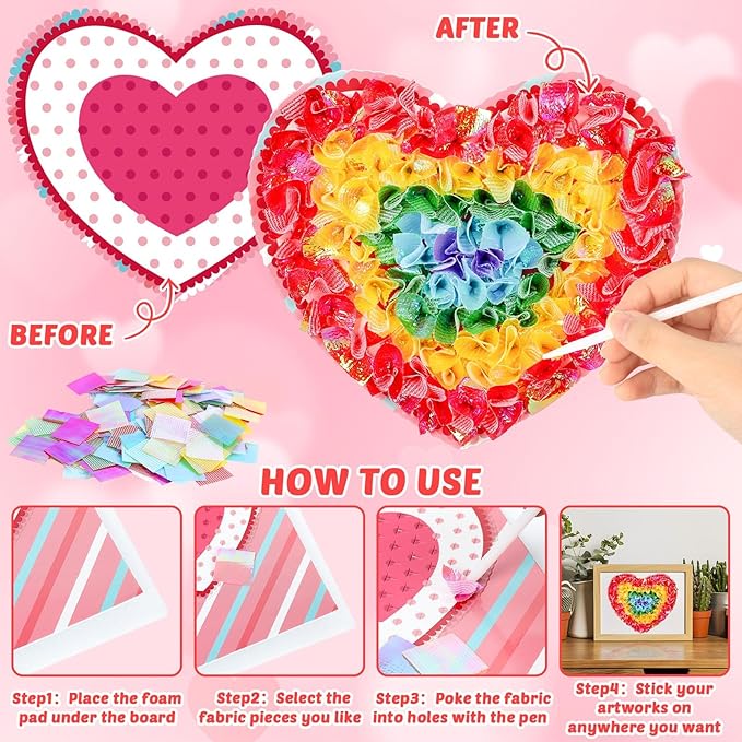 8PCS Poke-in Craft and Art Kit Heart Monster Dessert No-Mess Fabric Sewing Art Puzzle Puncture Painting Toy Gift Mom Valentine Creative Activity Game Birthday Party