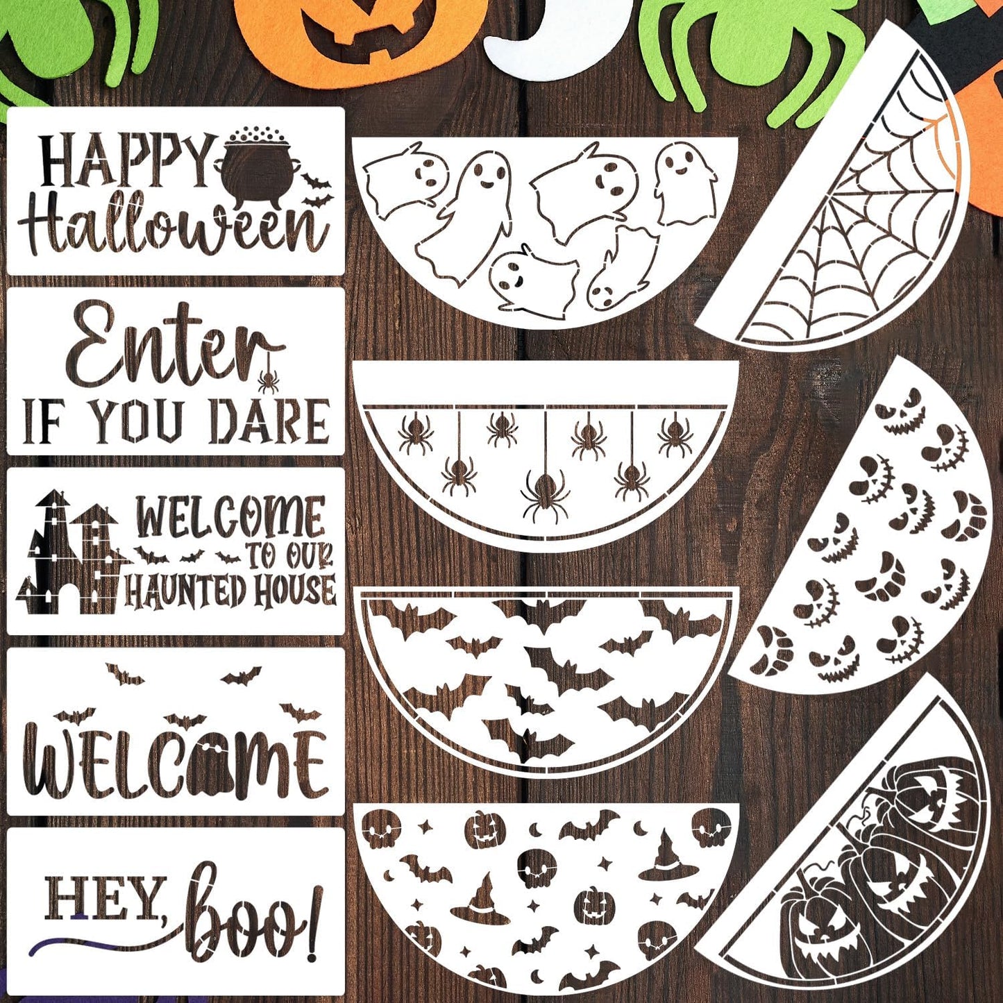 Halloween Stencils for Painting on Wood 12” Halloween Stencil Hey Boo Ghost Face Pumpkin Bats Spider Templates for Door Hanger Porch Sign Doormat