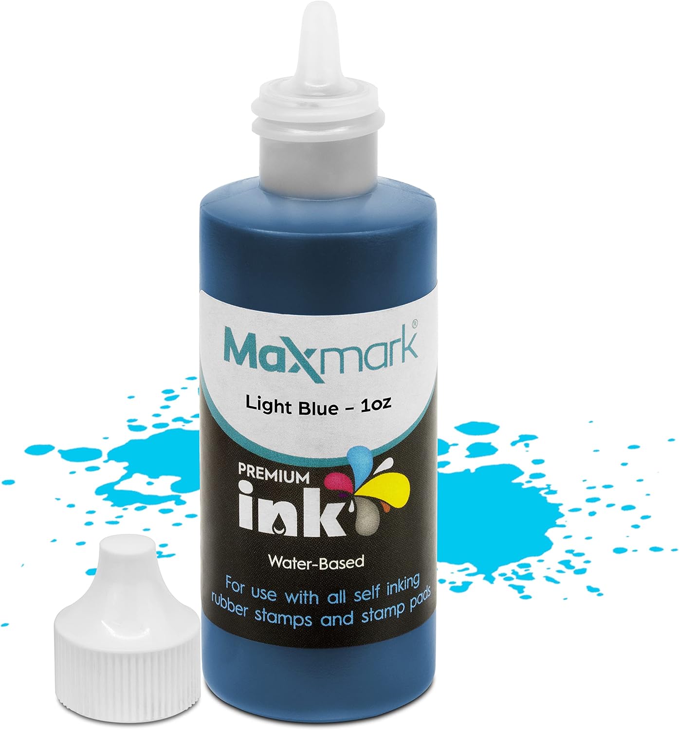 MaxMark Premium Refill Ink for self Inking Stamps and Stamp Pads, Light Blue Color - 1 oz.