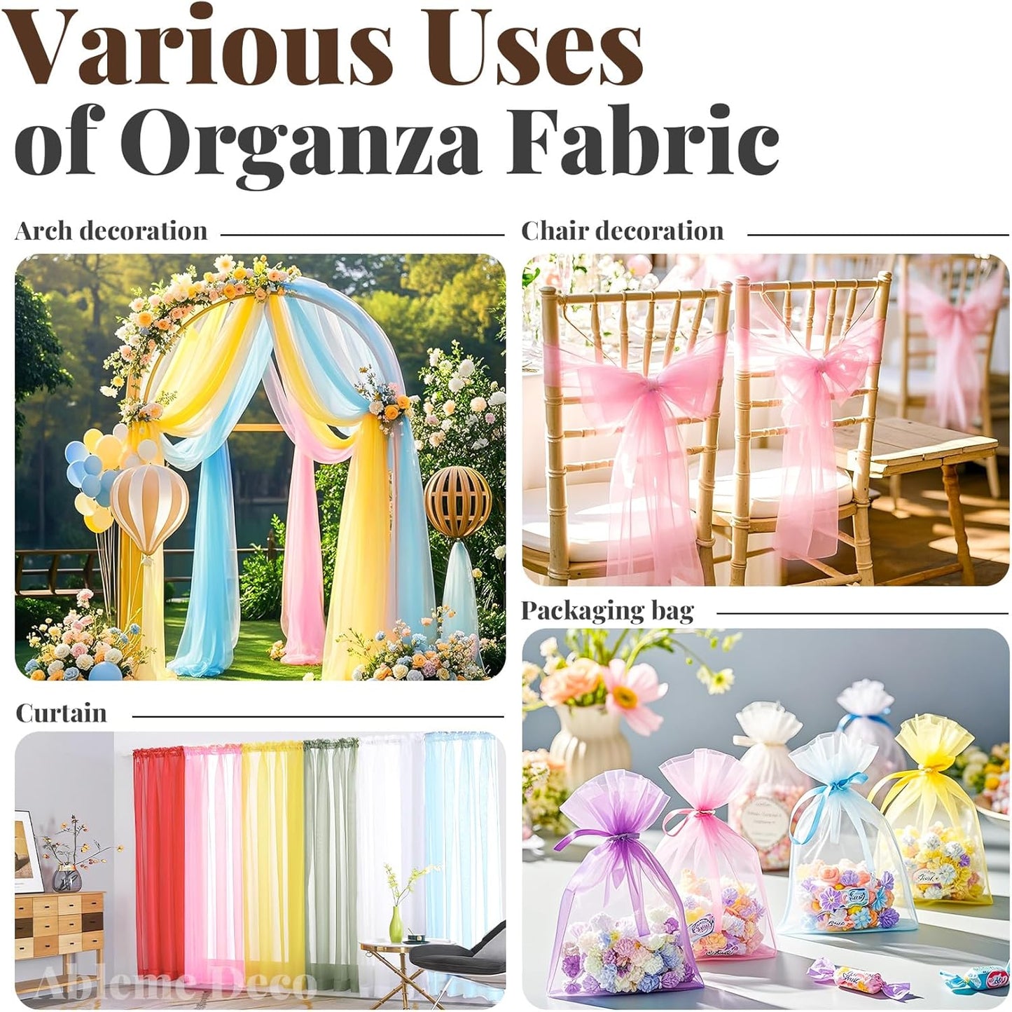 Organza Fabric by The Yard, 60 Inch Wide 3 Yards (9 ft) Long Sheer Fabric for DIY Sewing Projects Wedding Decorations Party Backdrops Curtains (Lt Pink)