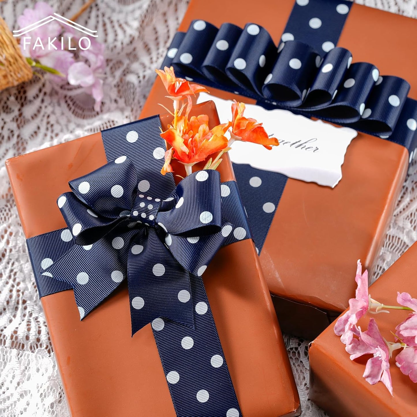 Polka Dot Grosgrain Ribbon 1.5 Inch, 25 Yards Spool Navy Blue and White Dot Craft Ribbon for Christmas Gift Wrapping DIY Crafts Hair Bows Wedding Party Decor Sewing and Home Decoration