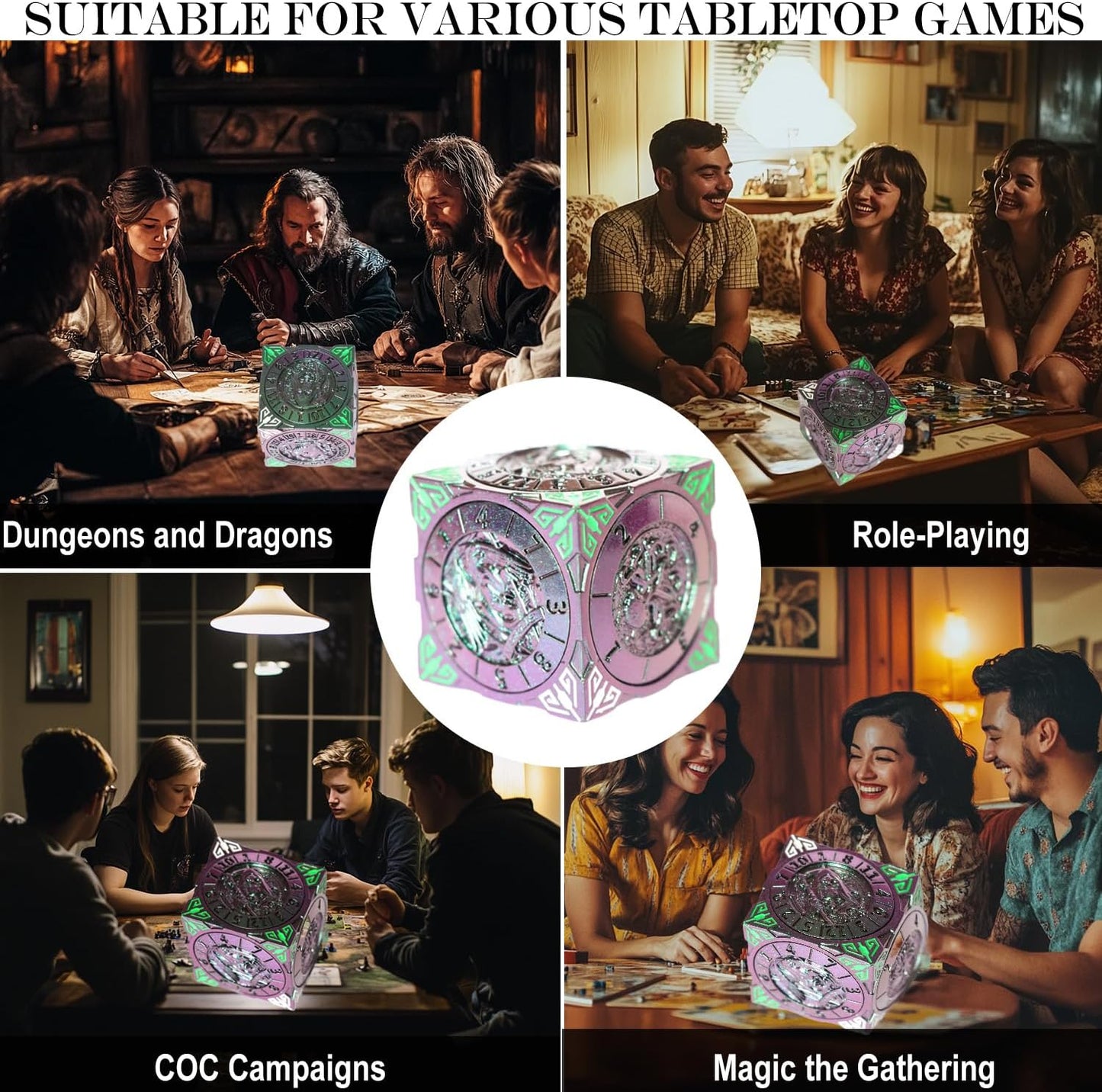 6 Sided Spinner DND Dice - Metal D4 D6 D8 D10 D10% D12 D20 All in One D&D Set - Cool Role Playing Gifts for Dungeons and Dragons TRPG MTG Games Lover Players Purple