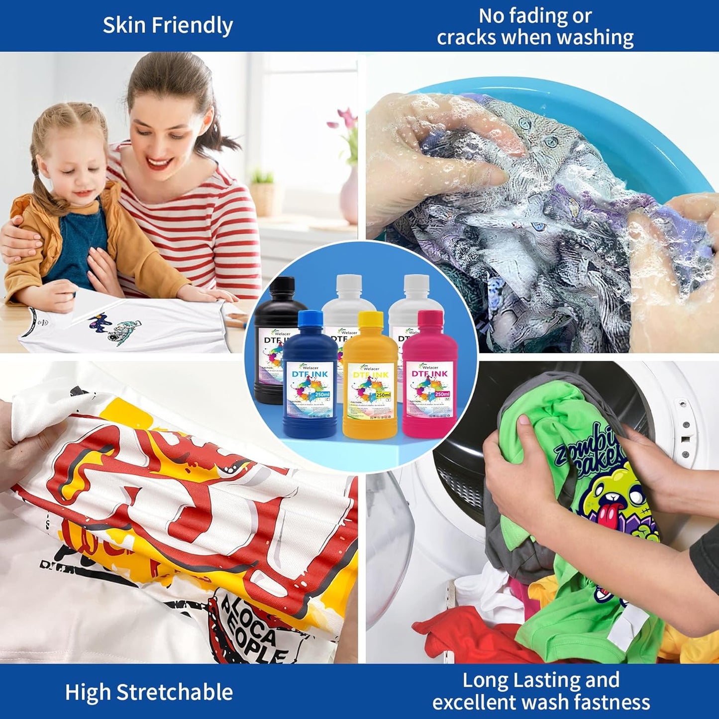 DTF Ink 250mlx6 for I3200 XP600 R1390 L1800, ET-8550, ET-2850 XP-15000, R2400, L800, 1430, P400,P800,R2000, Heat Transfer Ink Conversion Kit Refill for All DTF Printers,for DTF Film