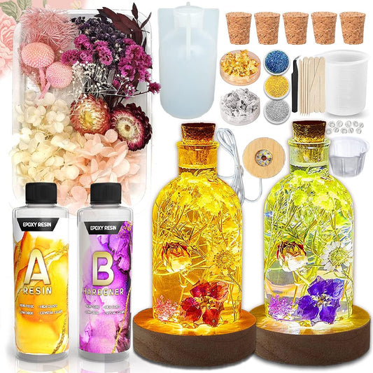 Zoncolor Bottle Resin Molds Silicone Kit - Night LED Light Lamp Bulb Art Craft Accessories Supplies and Tools DIY Unique Clear Bottle Shape Epoxy Molds and Stopper Cool Home Office Kitchen Decoration