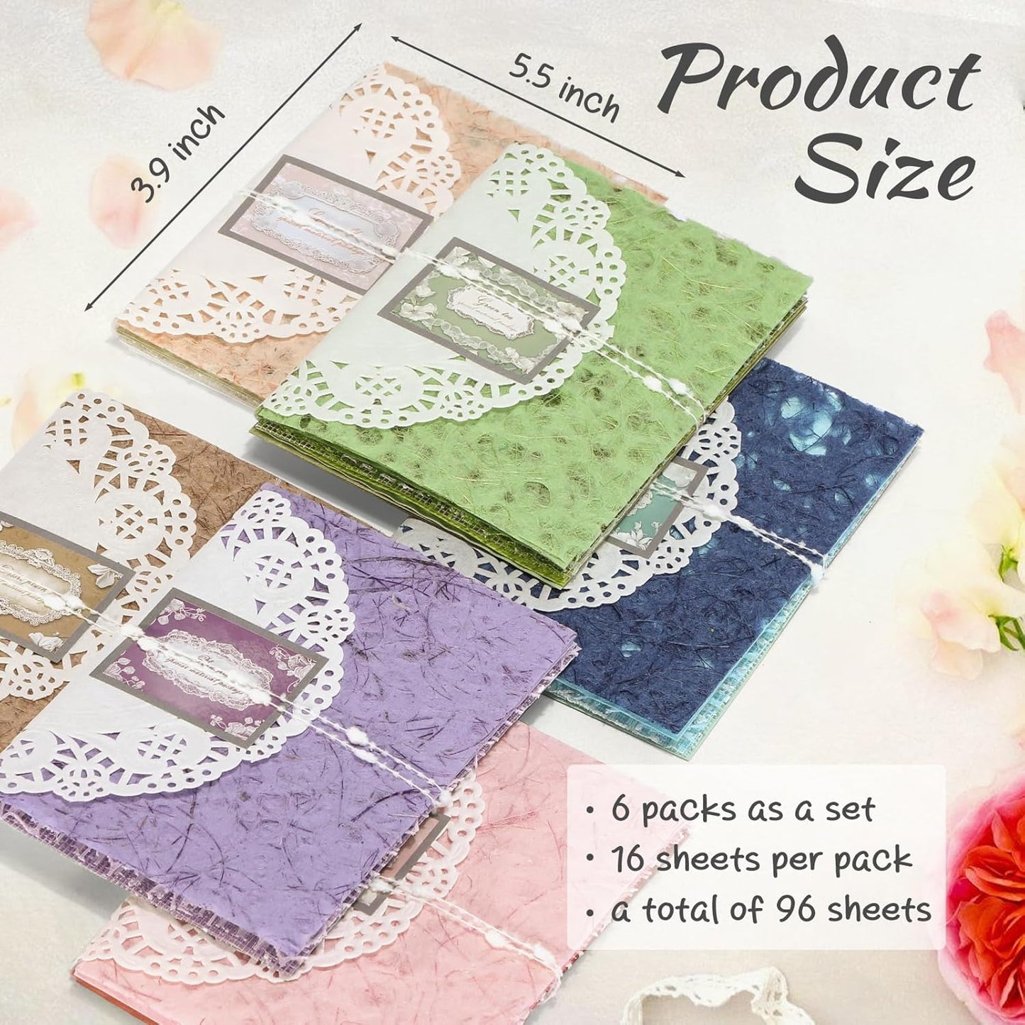 96 Sheets Textured Scrapbook Paper Set - 6 Color Themes, Assorted Mesh Fabric, Decoupage Paper for Junk Journals, Card Making, DIY Crafts (3.9x5.5 Inch)