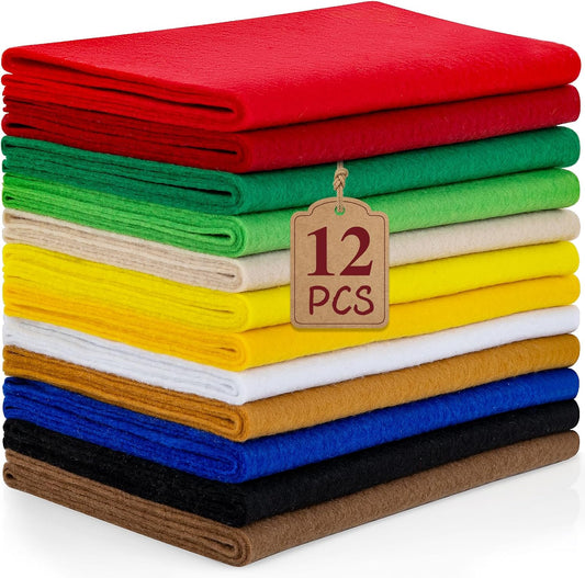 12 Rolls 8"x35"(20.5x90cm) 1.4mm Thick Soft Felt Fabric Sheet 12 Assorted Colors Felt Pack for DIY Craft Sewing Squares Nonwoven Patchwork