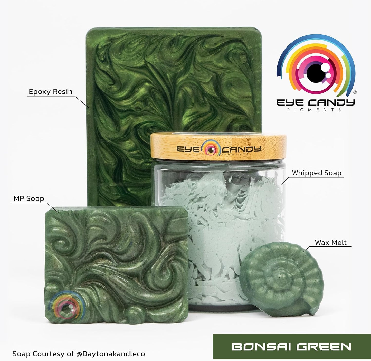 Eye Candy Pigments Premium Green Mica Powder - Bonsai Green (50gr) - for Epoxy, Resin, Soap, Paint, Woodworking, Acrylic Pouring, Bath Bombs, Fishing Lures - DIY Arts and Crafts Additive