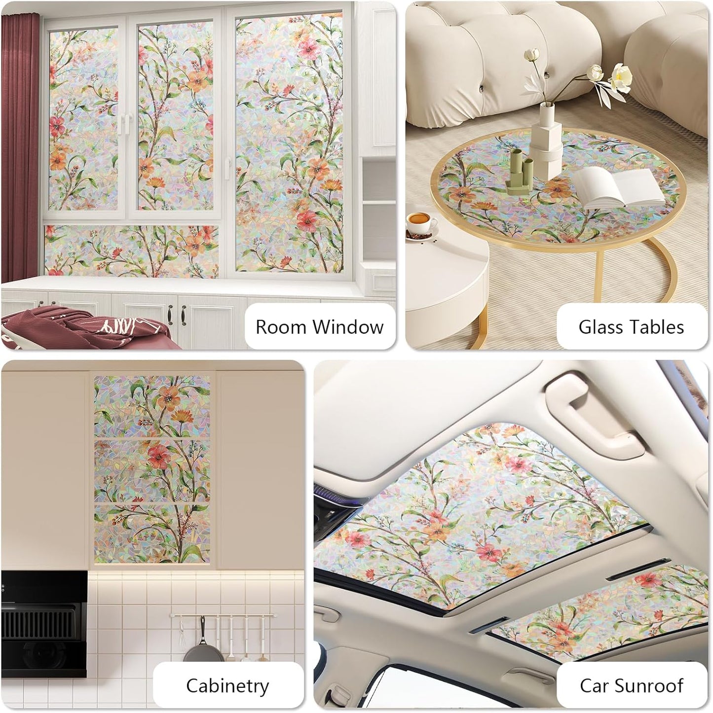 NINETREX Window Privacy Film,Stained Glass Window Film,Rainbow Decorative Stickers Static Cling Anti UV Heat Control for Home Decor (Galsang Flower,23.6 x 157.4inch)