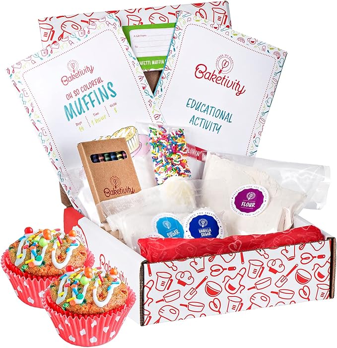 Baketivity Kids Baking DIY Activity Kit - Bake Delicious Confetti Muffins with Pre-Measured Ingredients – Best Gift Idea for Boys and Girls Ages 6-12
