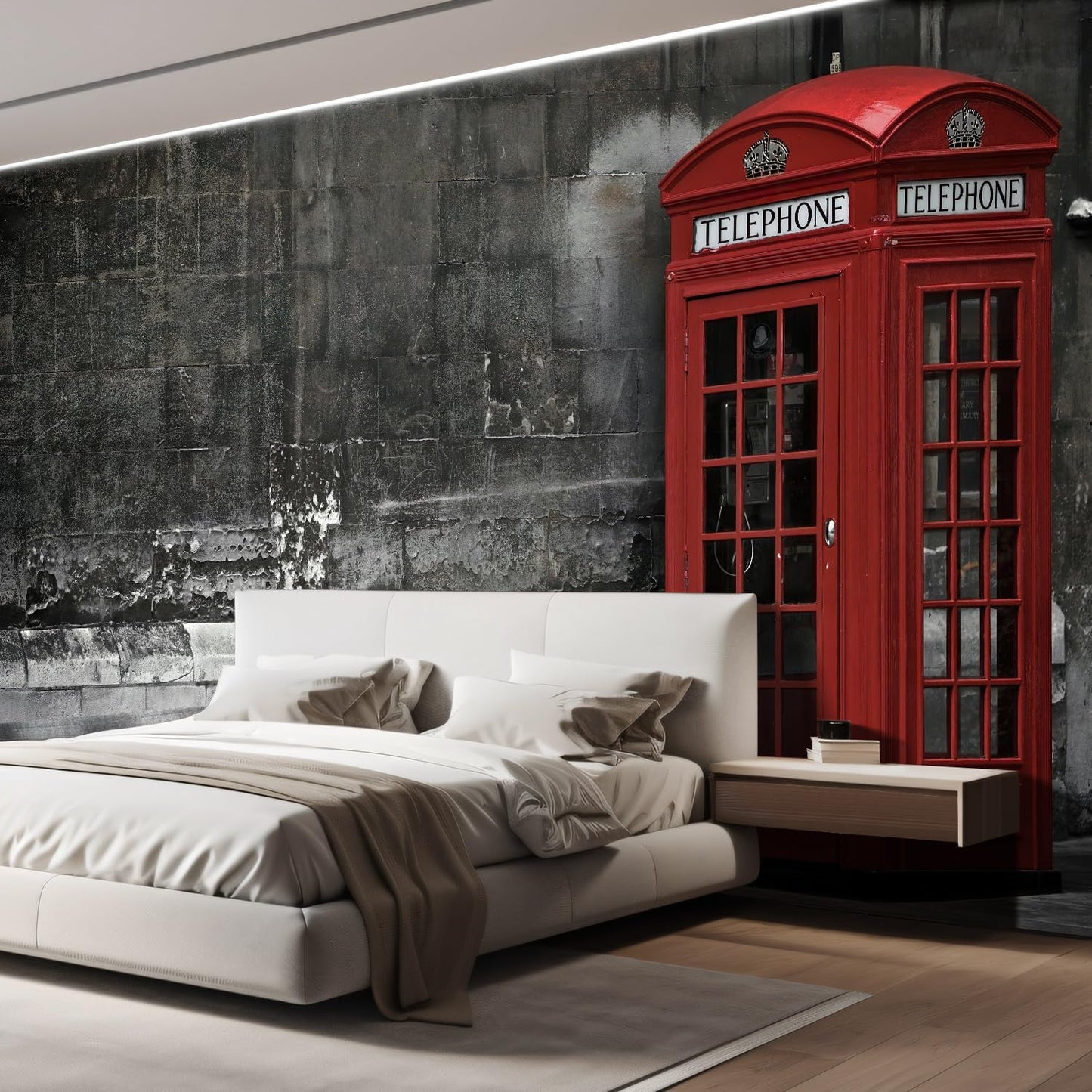 wall26 Wall Sticker/Wall Mural British Phone Booth in London, Not Peel and Stick, Non-Woven Wallpaper Decorative for Bedroom, Living Room,Office - 120x192 inches