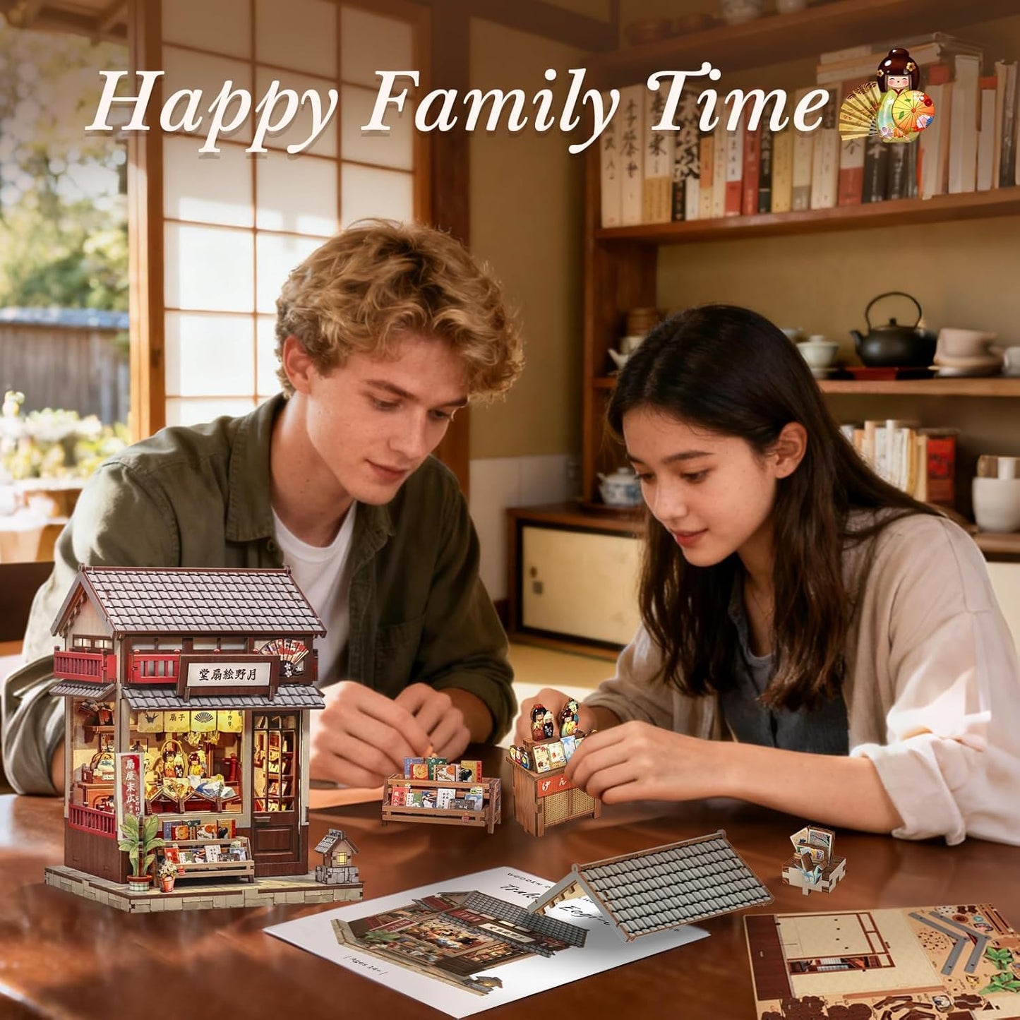 CUTEBEE Book Nook Kit - DIY Miniature House Japanese Fan Shop Dollhouse Kit for Adults and Teens, Booknook Tiny House Bookshelf Decor 3D Wooden Puzzle, Gifts for Family, Friends (Tsukino Eogi-dou)