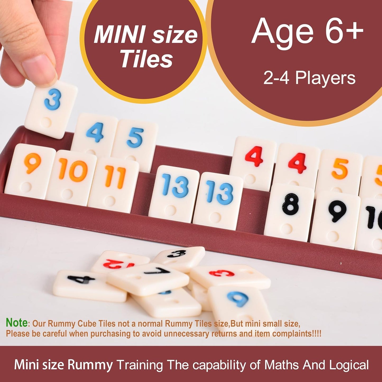 Mini Rummy Cube Six Player Edition, Travel Rummy Game Set with Portable Canvas Bag,Classic Board Game for Adults and Kids |160 Tiles|6 Playing Racks|1 Dice (2-6 Player)