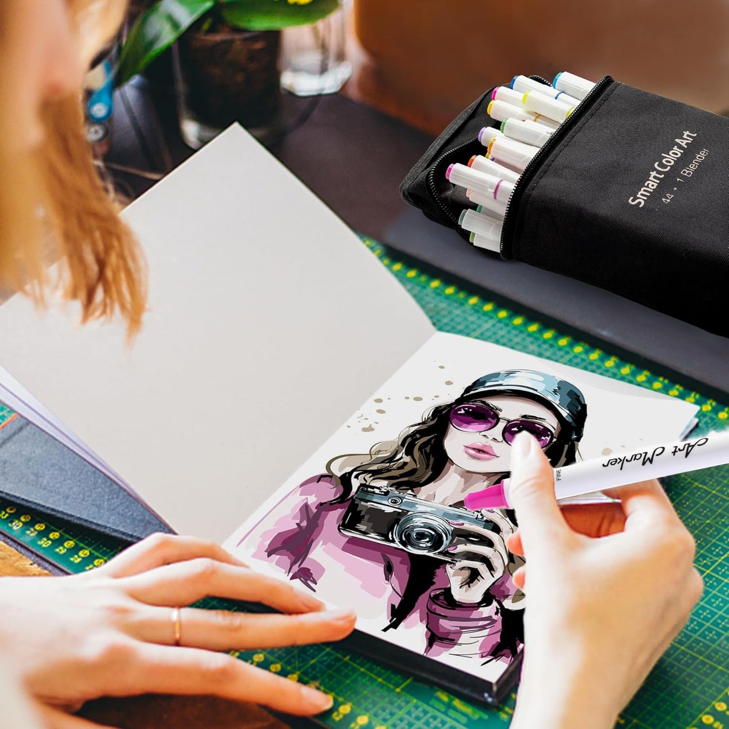 Smart Color Art Art Markers, 44 Coloring Markers and 1 Blender, 45 Pack Alcohol Based Dual Tip Permanent Highlighters with Case, Excellent for Adults Kids Marking Drawing Sketching