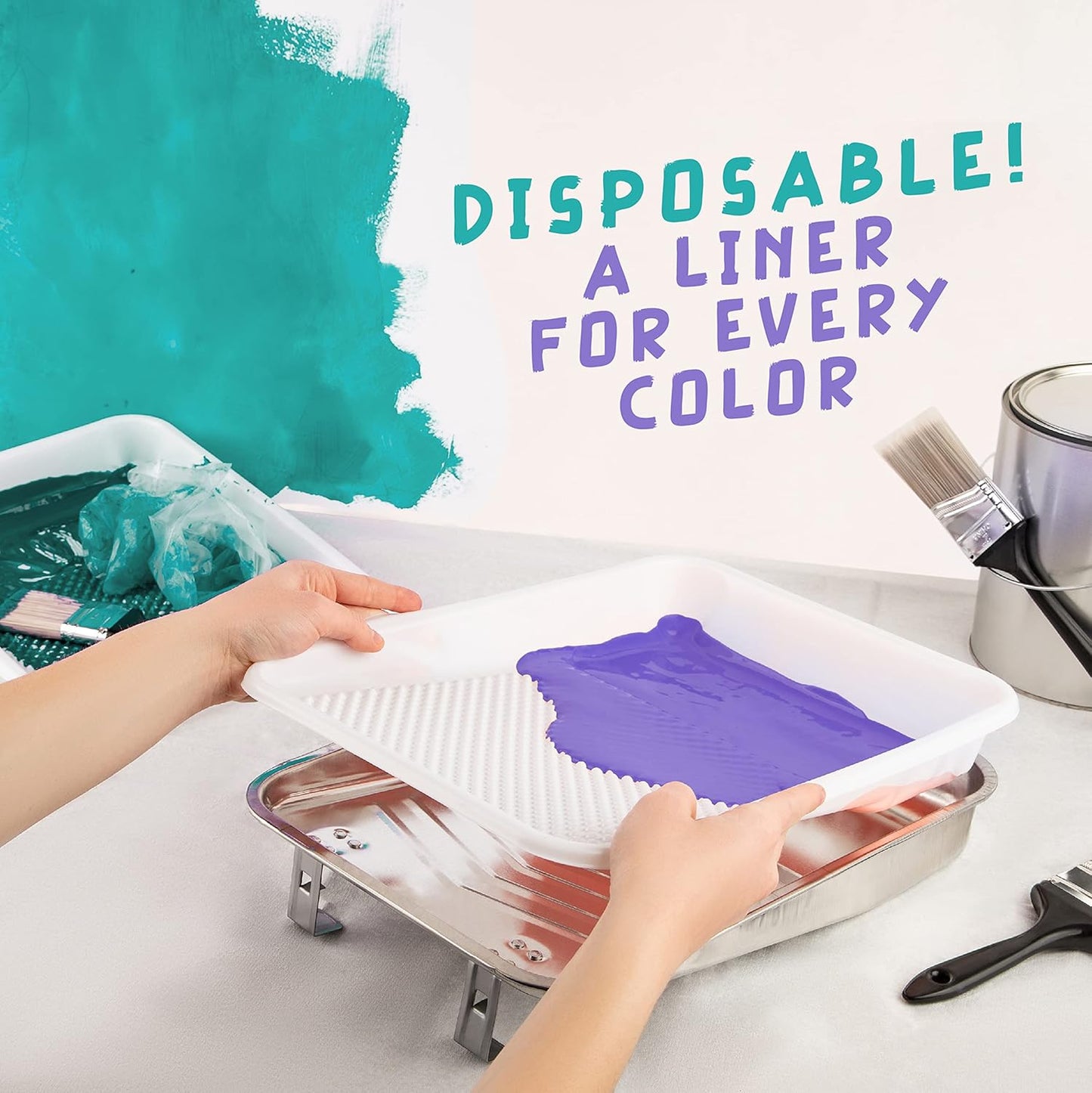 Paint Tray Liners, 1-Qt. Paint Capacity, Overlapping Edges, Fits 9” Metal Paint Trays, Dotted Ramp for Easy Rolling, (10)