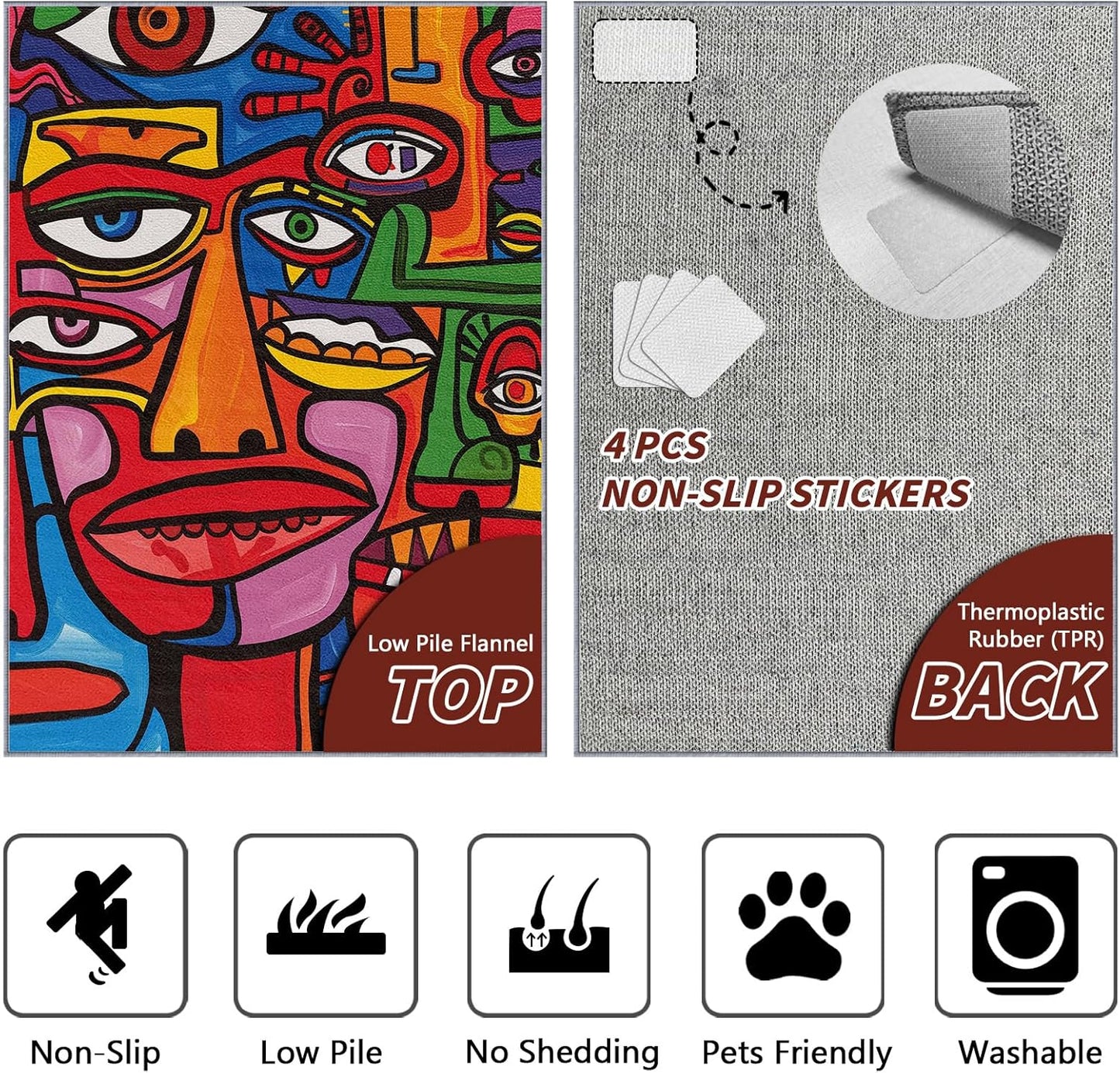 Abstract Rugs for Bedroom - 2x3 Rug - Abstract Rug - Colorful Graffiti Area Rug - Modern Geometric Pop Art Rugs - Multicolor Artistic Carpet - Home Decor