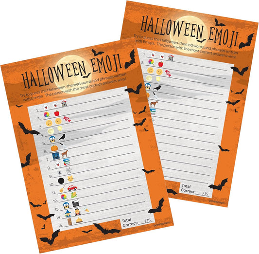 DISTINCTIVS Halloween Party Emoji Guessing Game - 25 Game Cards for Kids, Adults, Classrooms, and Fall Events