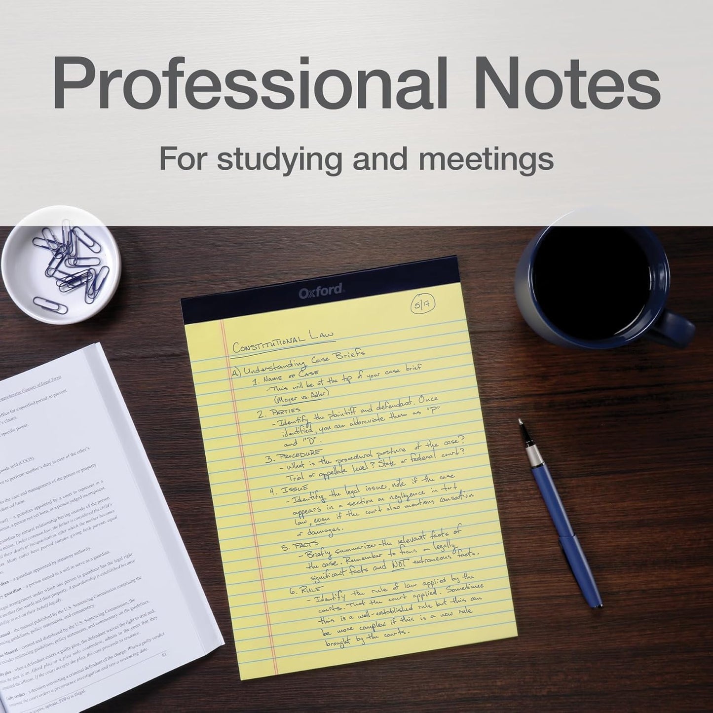 Oxford 8.5 x 11.75 Inch Legal Pads, 3 Pack, Wide Ruled on Both Sides, Canary Yellow Paper, 50 Perforated Sheets Per Writing Pad, Proudly Made in the USA (1017035)