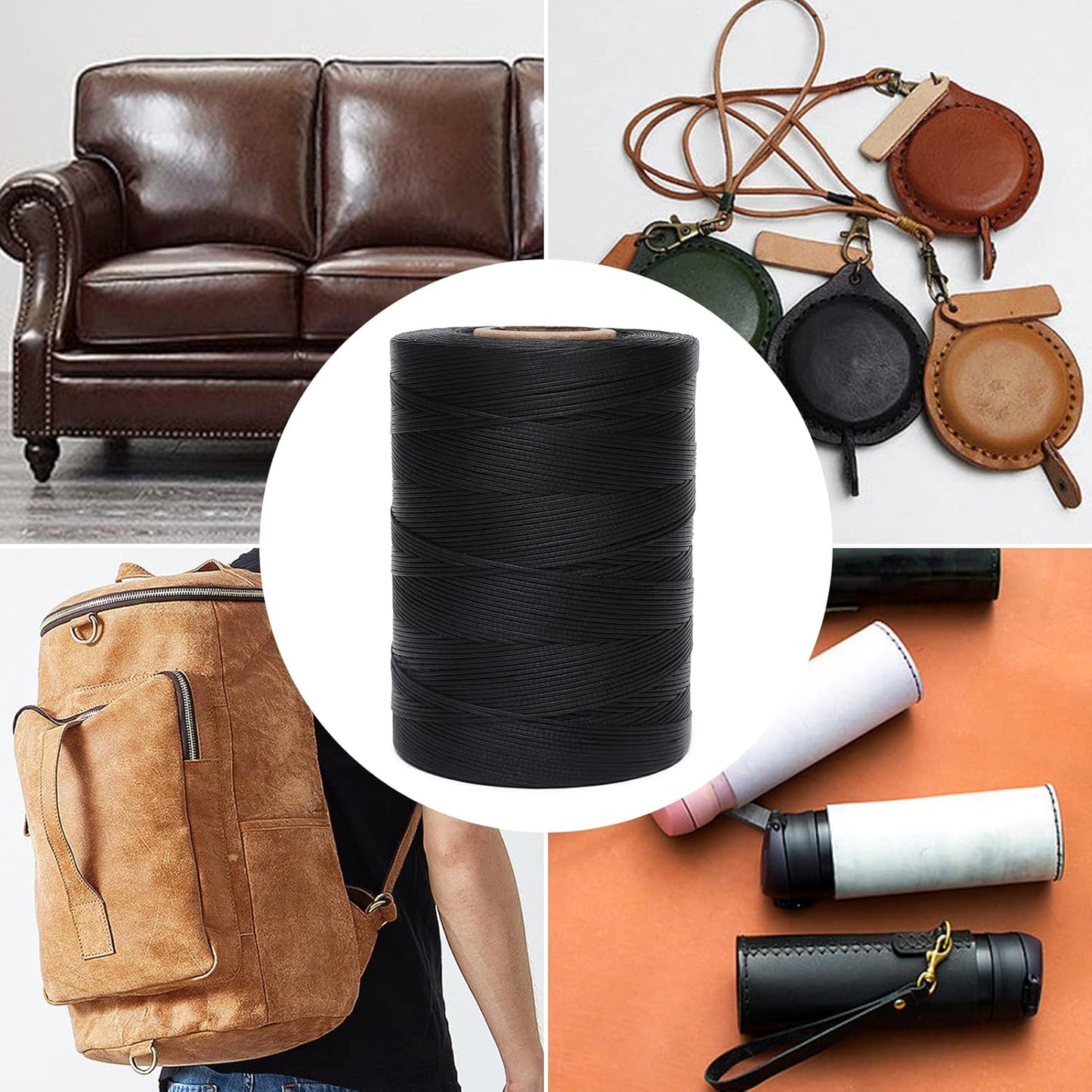 Waxed Thread,852Yards 150D 0.8mm Flat Polyester Wax Thread for Hand Sewing Leather Craft DIY Projects Shoes Repair Book Binding(Yellow Brown)