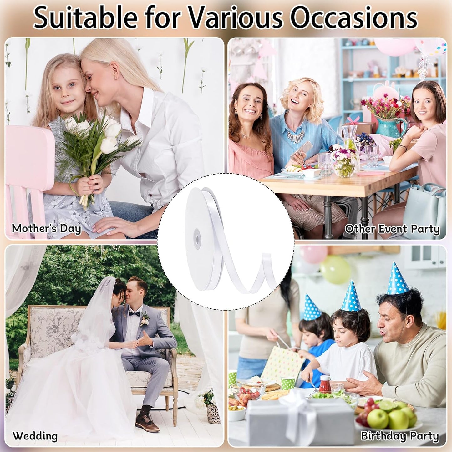 White Ribbon 3/8 Inch 120 Yards Thin Ribbon White Satin Ribbons for Hair Gift Wrapping Bow Making Gift Bags Jewelry Beaded String Balloon Sewing Cards DIY Crafts Christmas Decorations